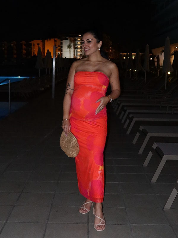 Vestido Para Embarazadas De Ajustado Con Floreado Y Escote