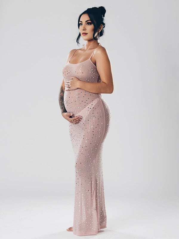 Vestido Para Embarazadas Con Ajustado Diamante De Tirantes Fotografía Fiesta