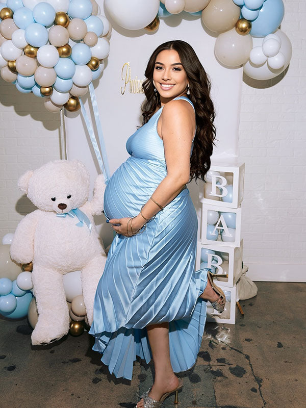 Vestido Premamá Para Fiesta Con Hombro Caído Y Calado Pliegue