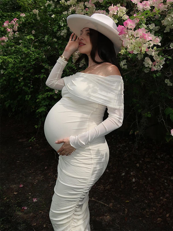 Vestidos Para Embarazadas Con Cuello Bardot Y Pliegue Elegante