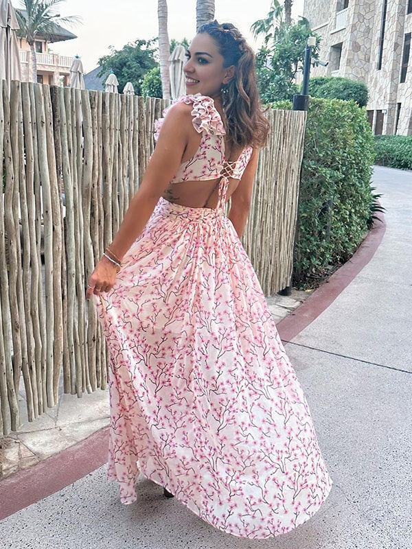 Espalda descubierta Estampado Falda amplia Fotografía Fiesta vestidos fiesta premamá