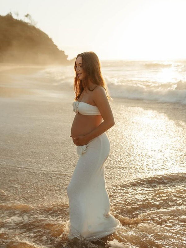 Génerodepunto Calado Escote palabra de honor Playa Vacaciones Fotografía flores vestidos para embarazadas