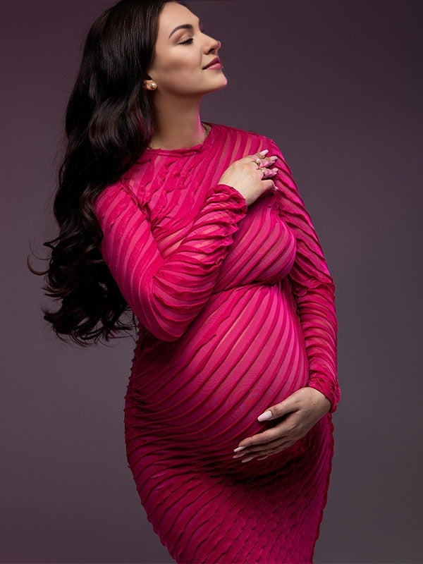 Manga Larga Cuello redondo Entallado Fotografía Chic vestidos para embarazadas