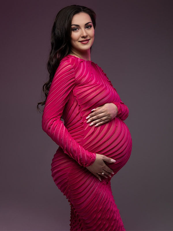 Manga Larga Cuello redondo Entallado Fotografía Chic vestidos para embarazadas