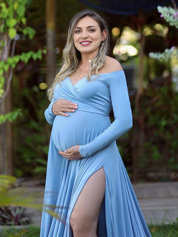 Cuello en V Abertura Falda maxi vestidos para fotos de maternidad
