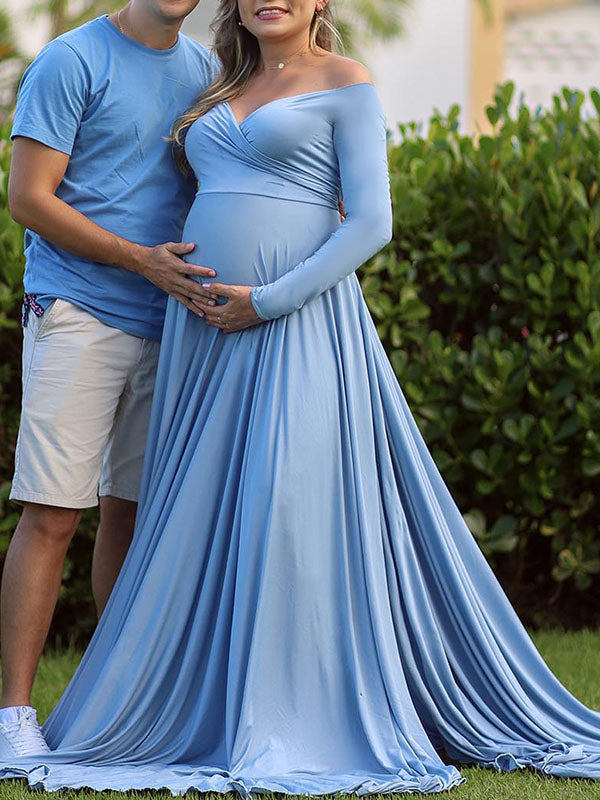 Cuello en V Abertura Falda maxi vestidos para fotos de maternidad