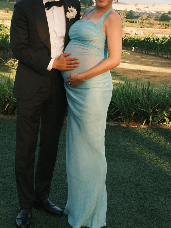 Escote halter Tul Satén Entallado Fiesta Elegante vestidos para embarazadas