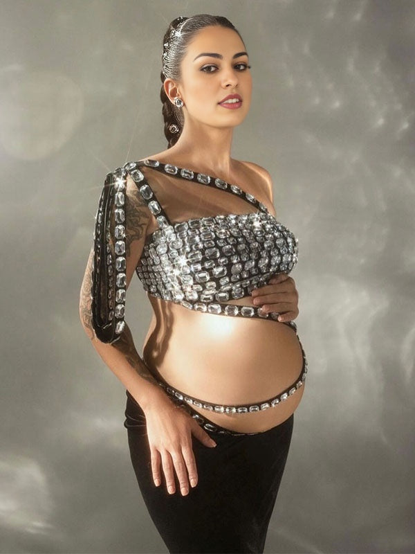 Un hombro Diamante Irregular Elegante Fotografía vestidos premamá fiesta