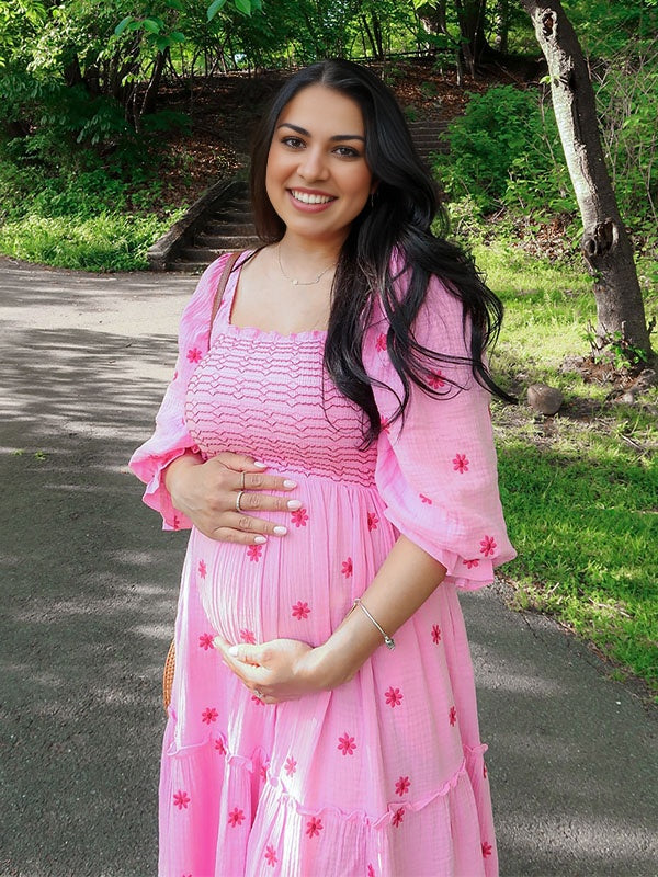 Manga Farol Pliegue Holgado Bordado Floreado Casual vestidos para embarazadas