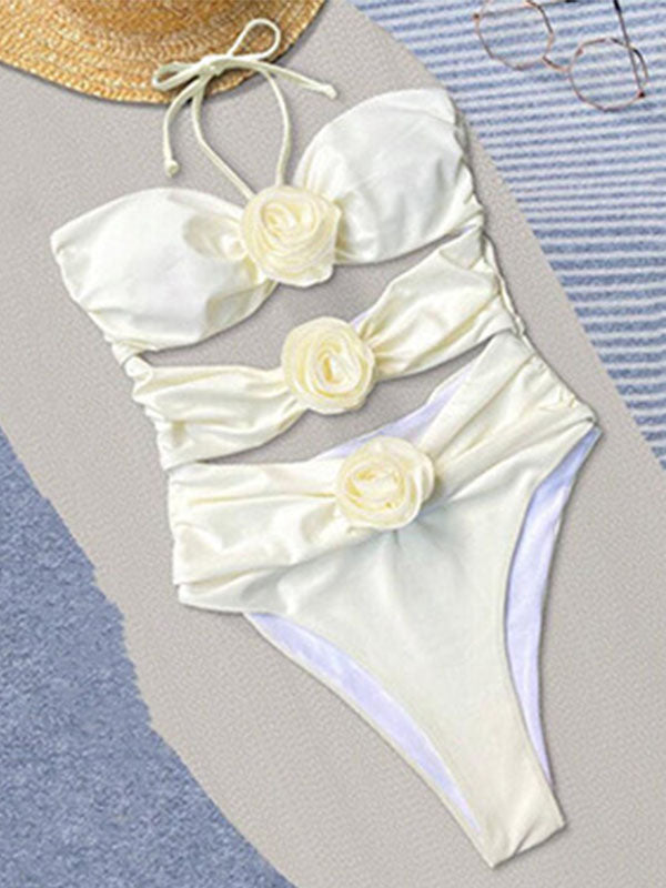 flores 3D Playa Vacaciones Elegante bañador entero mujer