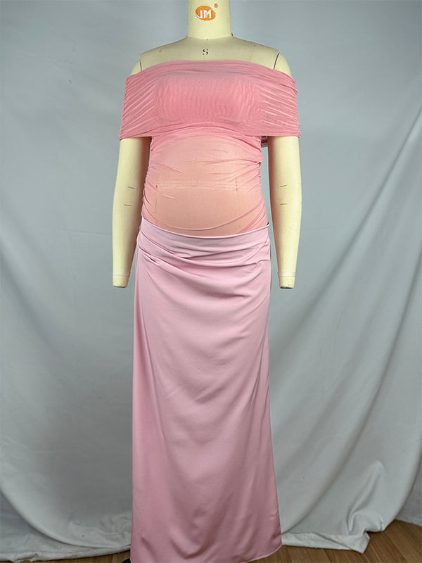 Vestido Maxi De Maternidad Con Hombros Descubiertos Acanalado para Baby Shower