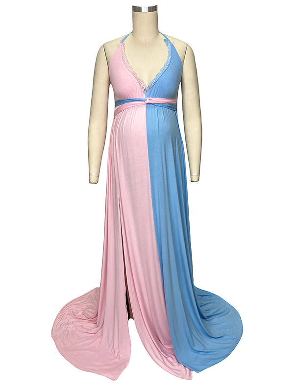 Vestido Largo De Maternidad Con Encaje Y Espalda Descubierta