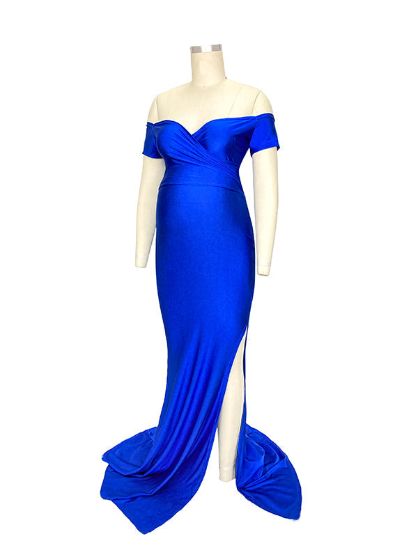 Vestido De Fiesta Premamá con Sin Hombros y Manga Corta