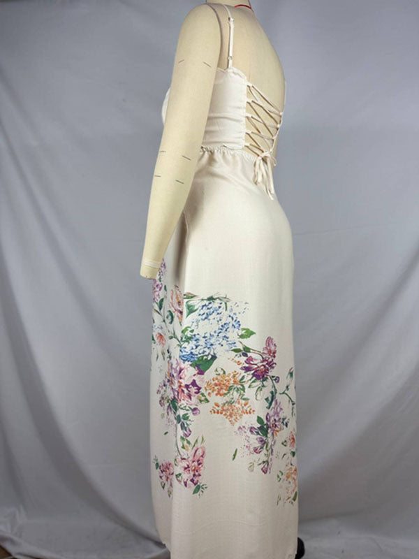 Tirantes Borde Ondulado Sin Espalda Recorte Imprimir Salir Batas Bonito Maxivestido De Maternidad Para Baby Shower