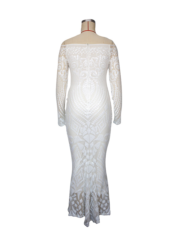 Blanco Encaje Lentejuelas Hombros Descubiertos Sirena Vestido De Novia Baby Shower Elegante Formal Vestidos De Foto De Maternidad