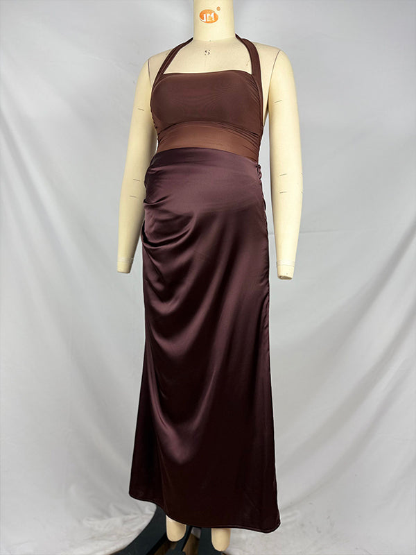 Vestido Largo De Maternidad Con Cuello Halter Y Espalda Descubierta Para Baby Shower