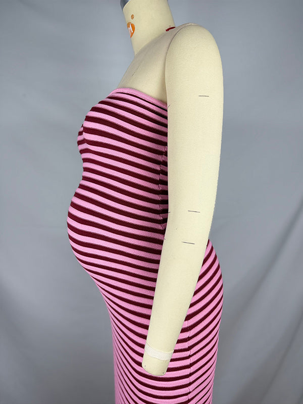 Vestido Para Baby Shower Con Rayas Génerodepunto Escote Y Hombros Descubiertos