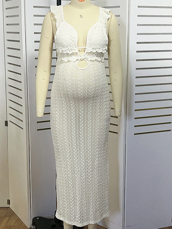 Vestido de Cóctel con Recortes, Volante y Espalda Anudada Elegante para Baby Shower y Maternidad