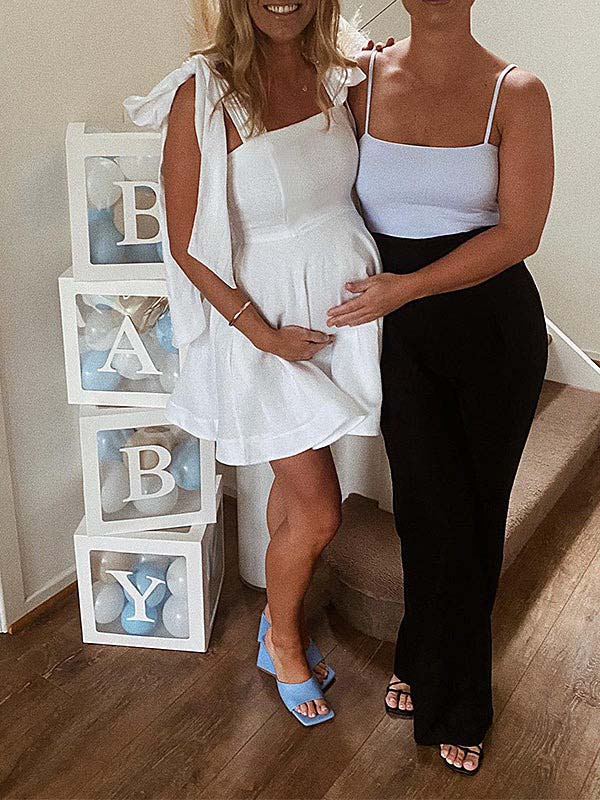 Vestido Mini de Maternidad con Lazo en el Cuello y Espalda Sin Espalda para Baby Shower
