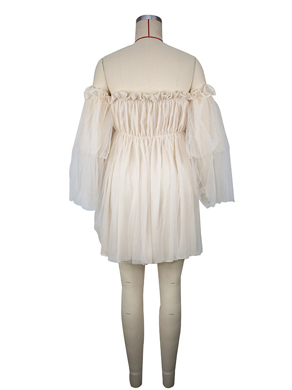 Vestido Mini de Malla para Baby Shower de Tulle con Hombros Descubiertos para Maternidad