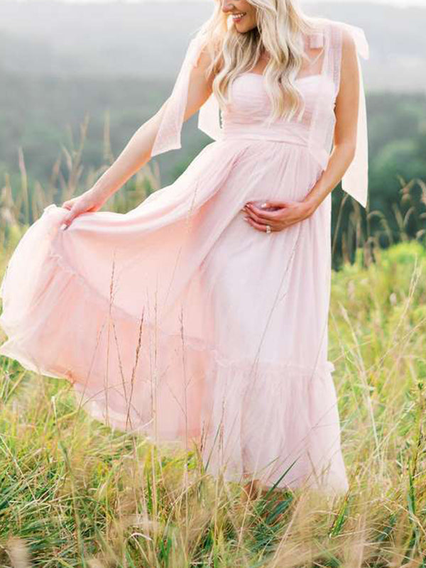 Rosa Tul Claro Lunares Volantes Tirantes Finos Con Lazo Bajo Evasé Vestido De Princesa Vestidos Para Baby Shower