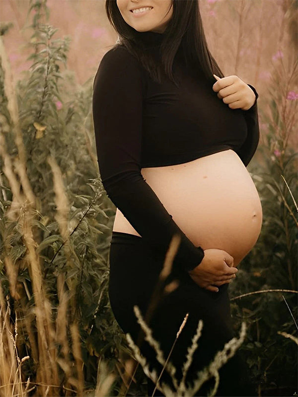 Vestido Maxi De Maternidad Con Cuello Alto Y Volantes, 2 En 1 Para Sesión De Fotos