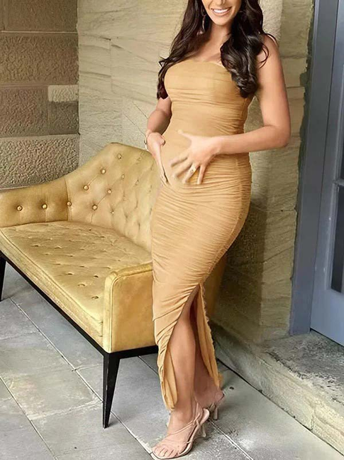 Vestido De Maternidad Ajustado Con Abertura Lateral Fruncida Para Baby Shower