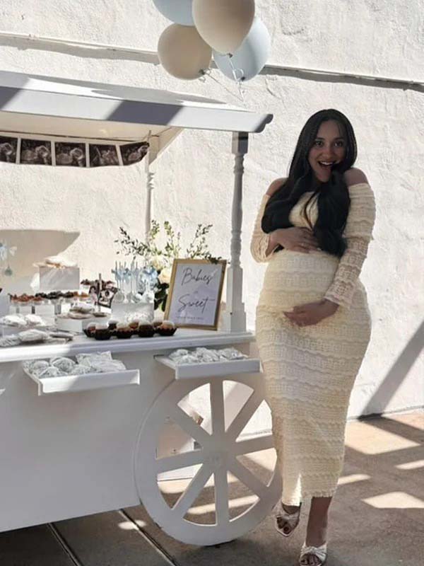 Vestido Largo Falbala Elegante De Maternidad Con Volantes Para Baby Shower