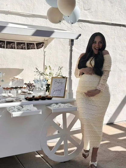 Vestido Largo Falbala Elegante De Maternidad Con Volantes Para Baby Shower