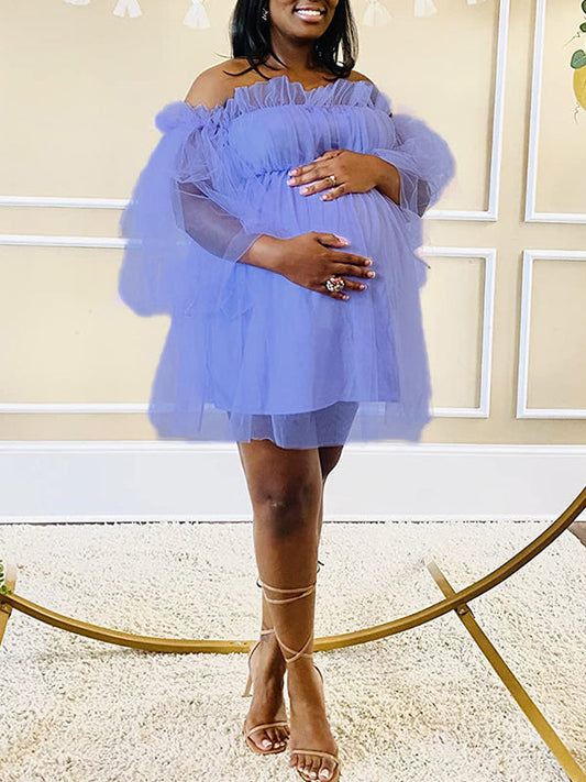 Vestido para Baby Shower con Tul y Volantes para Premamá