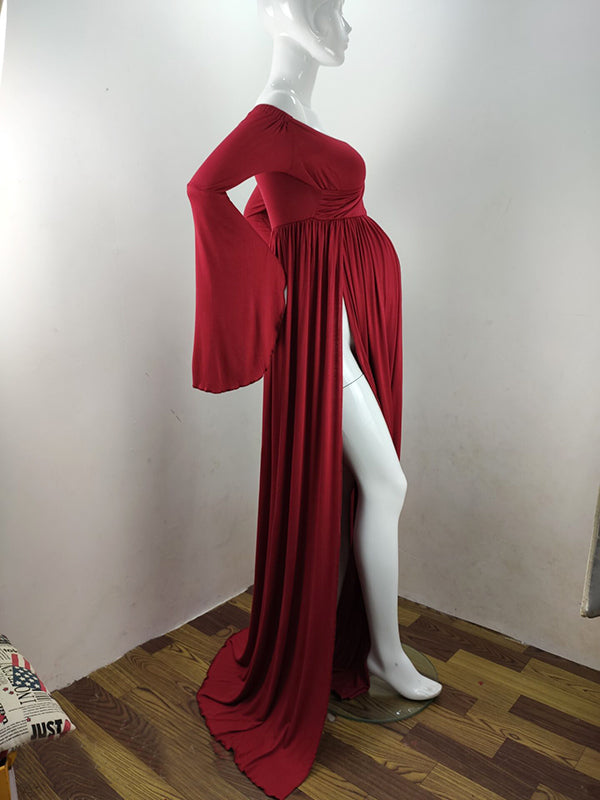 Vestido Largo de Maternidad  con Sin Hombros y Cuello En V Hendidura para Fiesta y Fotografía