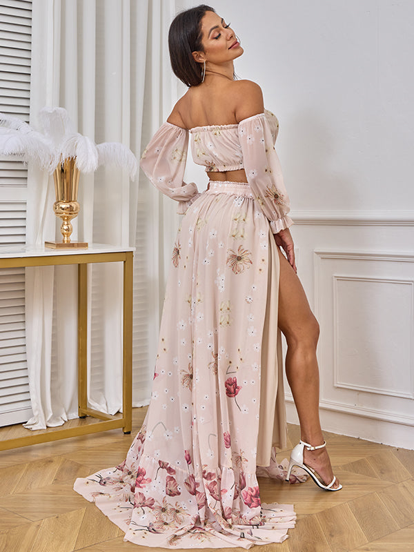 Vestido Premamá Boho Impresión con Sin Hombros y Tela De Cultivo Bandeau