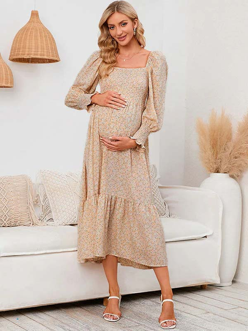 Vestido Premamá De Floreado Con Volantes