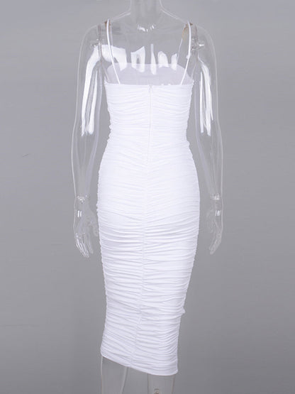Vestido Midi de Maternidad con Tirantes , Espalda Descubierta y Volantes para Baby Shower