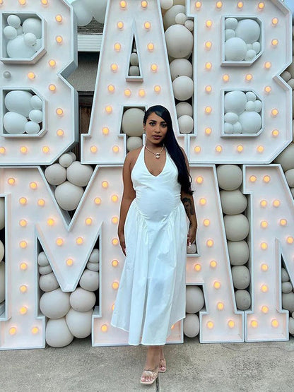 Vestido Maternidad Elegante con Espalda Descubierta para Fiesta de Cóctel y Baby Shower