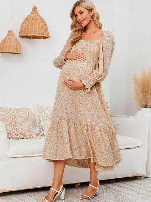 Vestido Premamá De Floreado Con Volantes