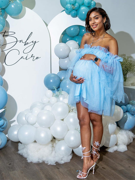 Vestido de Premama Para Baby Shower con Sin Hombros Tul Tutu Y Bandeau