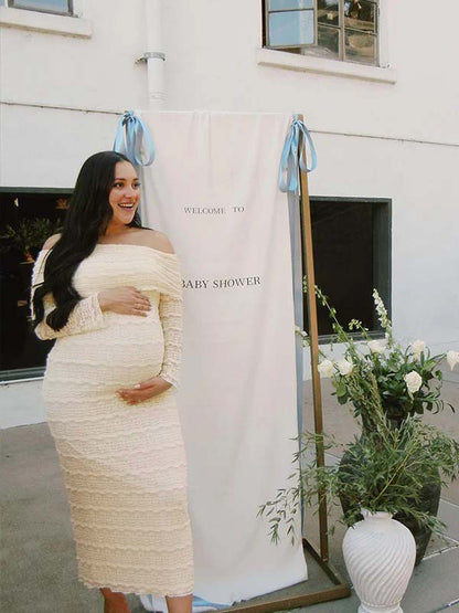 Vestido Largo Falbala Elegante De Maternidad Con Volantes Para Baby Shower