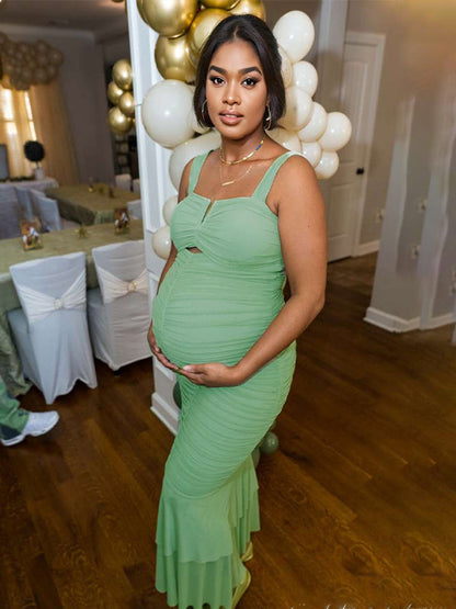 Condole Cinturón Acanalado Bodycon Recorte Sirena Sin Mangas Maxivestido Premamá Babyshower