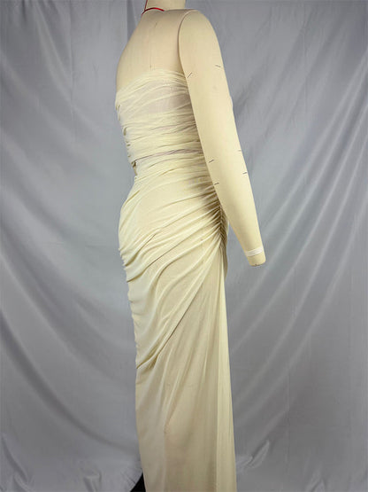 Vestido Maxi de Maternidad con Abertura Lateral Gasa Transparente para Sesión de Fotos