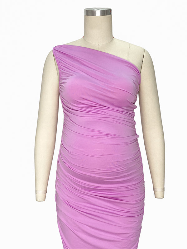 Vestido Midi Elegante con Manga de Un Hombro Fruncido para Baby Shower