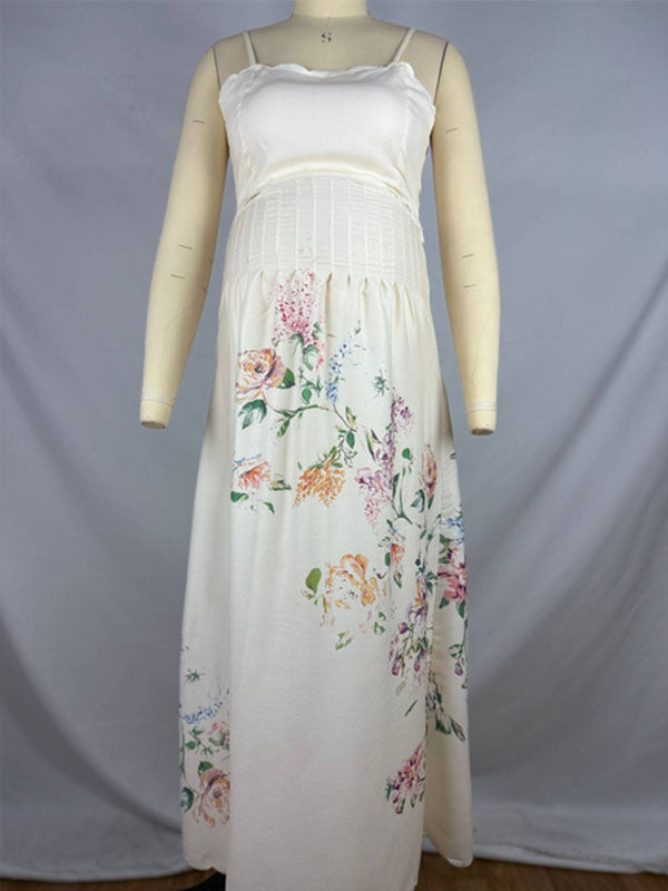 Tirantes Borde Ondulado Sin Espalda Recorte Imprimir Salir Batas Bonito Maxivestido De Maternidad Para Baby Shower