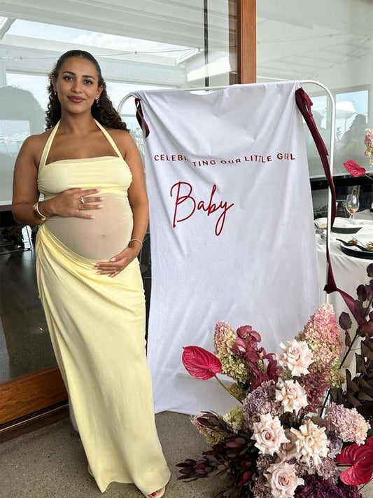 Vestido Largo De Maternidad Con Cuello Halter Y Espalda Descubierta Para Baby Shower