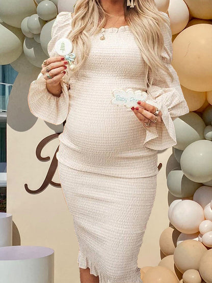 Volantes Hombros Descubiertos Manga Larga Ajustado Vestidos Para Baby Shower