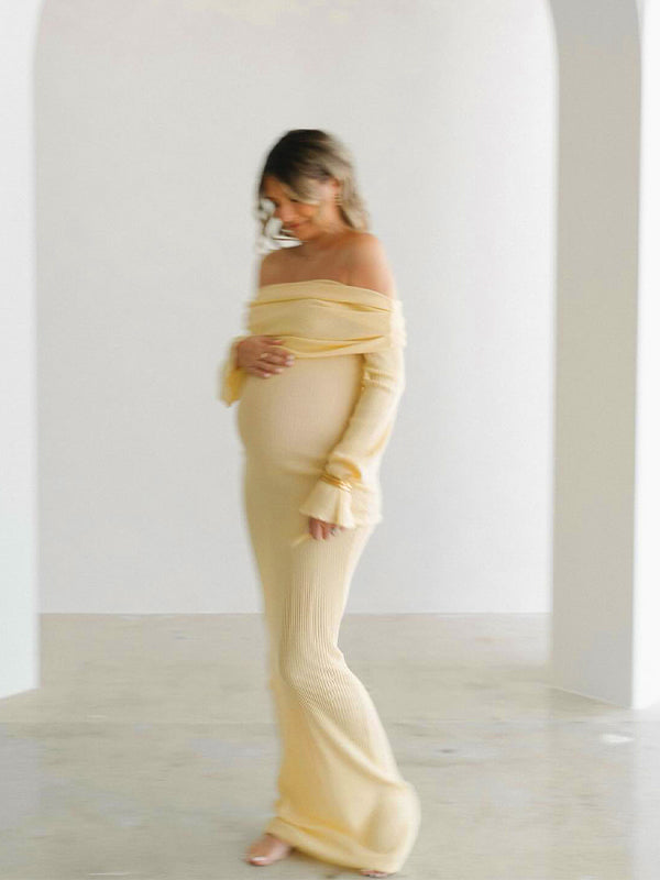Vestido Largo De Maternidad Con Hombros Descubiertos Para Sesión De Fotos