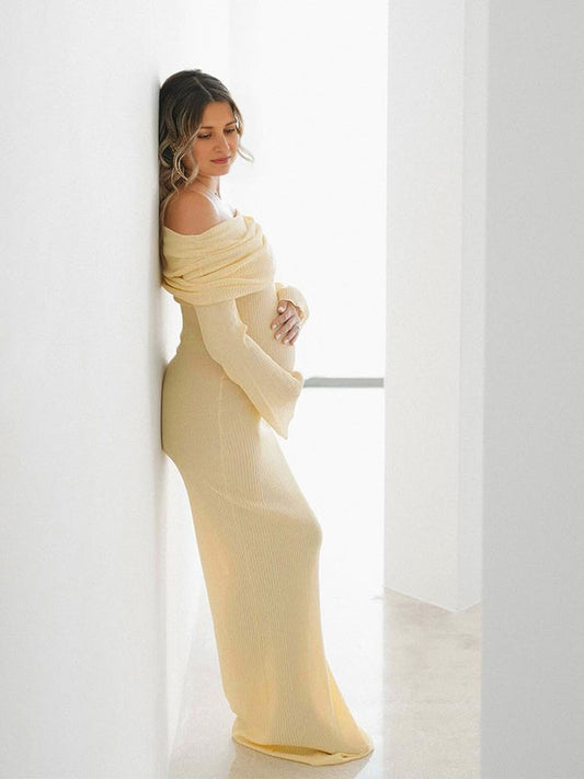 Vestido Largo De Maternidad Con Hombros Descubiertos Para Sesión De Fotos