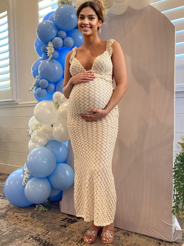 Vestido de Cóctel con Recortes, Volante y Espalda Anudada Elegante para Baby Shower y Maternidad