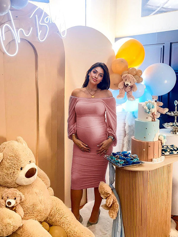 Vestido Para Baby Shower Malla con Hombros Descubiertos  Ajustado Elegante