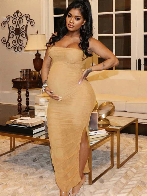 Vestido De Maternidad Ajustado Con Abertura Lateral Fruncida Para Baby Shower