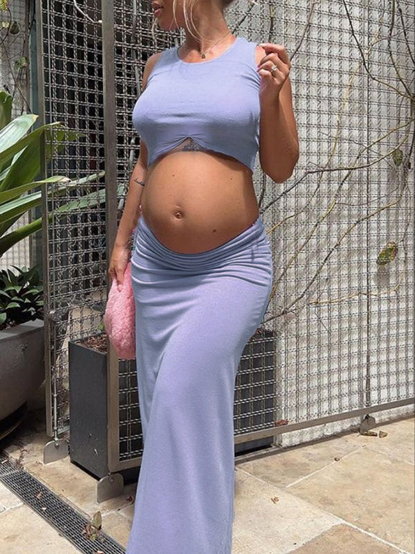Vestido Premamá con 2 En 1 y Plisado Cultivos para Sesión De Fotos
